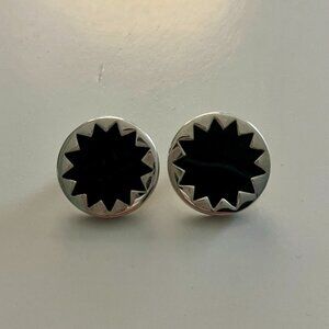 House of Harlow Silver & Black Leather Sunburst Earrings